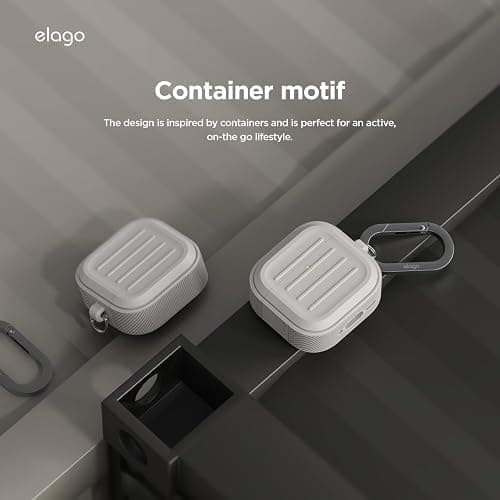 elago Armor Compatible with AirPods 4 Case - for AirPods 4th Generation Cover, Carabiner Included, Supports Wireless Charging, Shock Resistant, Full Protection (Stone) thumbnail 6
