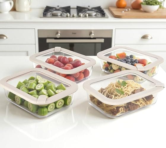 EcoEvo Glass Food Containers with Glass Lid, Microwave Safe Food Storage Container Set, 4 Pack of 35oz, Large Size Airtight Storage Set with Leak Proof Lids, Meal Prep Containers thumbnail 2