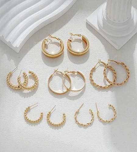 36 Pairs Gold Hoop Earrings Set for Women, Chunky Gold Earrings Multipack, Trendy Hypoallergenic Silver Hoop Earring Pack (Gold) thumbnail 7