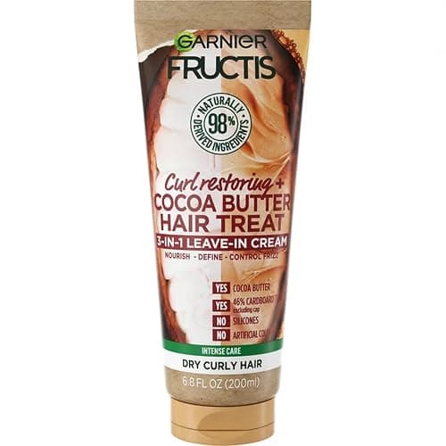 Garnier Fructis Curl Restoring Cocoa Butter Hair Treat 3 In 1 Leave In Cream 6.8oz/ 200ml, Brown - Image 1