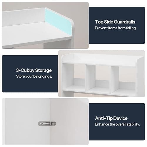HOOBRO Desktop Bookshelf, Office Desktop Shelf, Desk Hutch with Outlets, Wooden Office Desktop Bookcase, Desktop Organizer Shelf with LED Light Strip and 3 Hooks, for Home, Study, White WT12UDSJ01 thumbnail 6