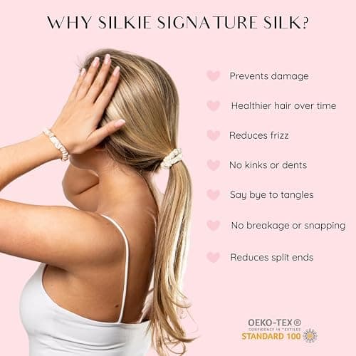 SILKIE x4 Set 100% Pure Mulberry Silk Pink Nude Neutral Skinny Scrunchies Travel Pouch Everyday Hair Ties Elastics Hair Care Ponytail Holder No Damage (Nudes) thumbnail 3