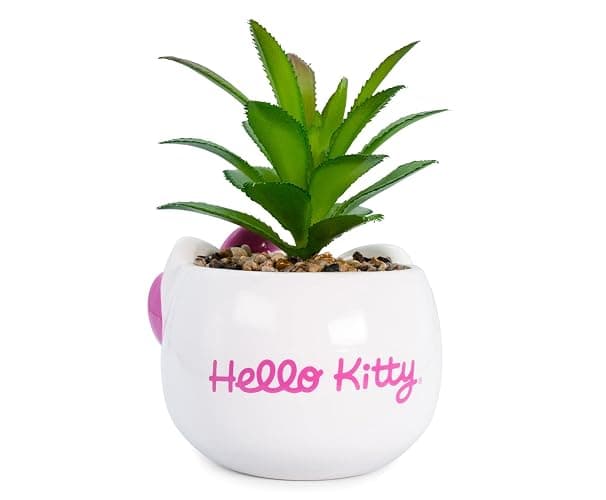 Silver Buffalo Sanrio Hello Kitty Face 3-Inch Ceramic Mini Planter with Artificial Succulent thumbnail 3
