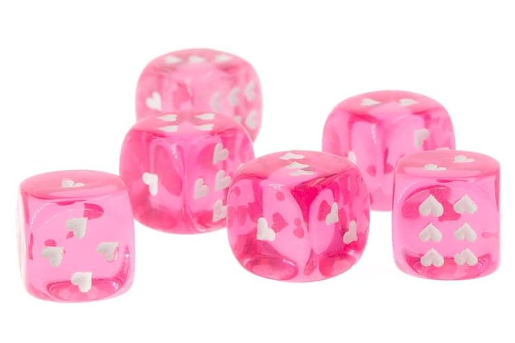 WeLoveDice - Würfel pink mit weißen Herzen - Made in Germany - 6 Stück thumbnail 6