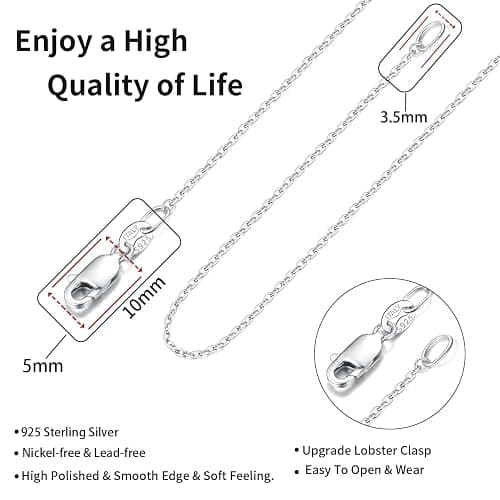 Jewlpire 18k Gold Plated 925 Sterling Silver Chain Necklace for Women, 1.1mm Cable Chains Necklace Thin & Dainty & Sturdy Women's Chain Necklaces, 14/16/17/18/20/22/24 Inches thumbnail 3