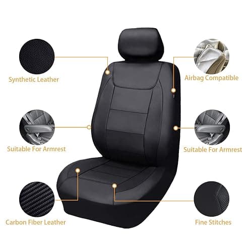 Flying Banner Universal Carbon Fibre Leather Car Seat Covers Airbag Compatible Seat Protector (Full Set, Black) thumbnail 2