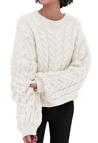 PRETTYGARDEN Womens Sweaters Fall 2025 Cable Knit Long Sleeve Crewneck Oversized Sweater Chunky Pullover Loose Outfits thumbnail 2