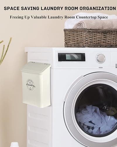 SACREDAY Magnetic Lint Bin for Laundry Room Organization and Storage with Brush, Wall-Mounted Dryer Lint Bin for Room Decor, Space-Saving Trash Can (Cream) thumbnail 7