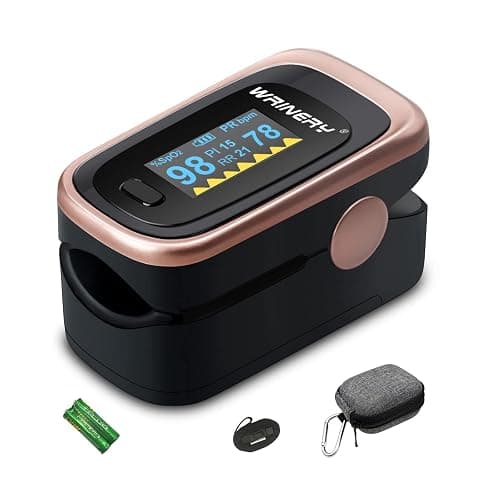 Oxygen Saturation Monitor, Wrinery Premium Pulse Oximeter Fingertip, Oxygen Monitor, O2 Saturation Monitor, OLED Portable Oximetry with Batteries, Lanyard (Rose gold-Royal black) - Image 1