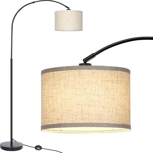 Arc Floor Lamps for Living Room, Modern Standing Lamp with Adjustable Hanging Drum Shade, Tall Pole Lamp with Foot Switch, Over Couch Arched Reading Light for Bedroom, Office (Black) thumbnail 7