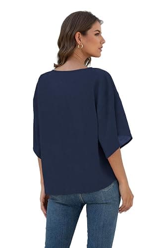 VIISHOW Womens Tie Front Chiffon Blouses V Neck Batwing Short Sleeve Summer Floral Tops Shirts thumbnail 4