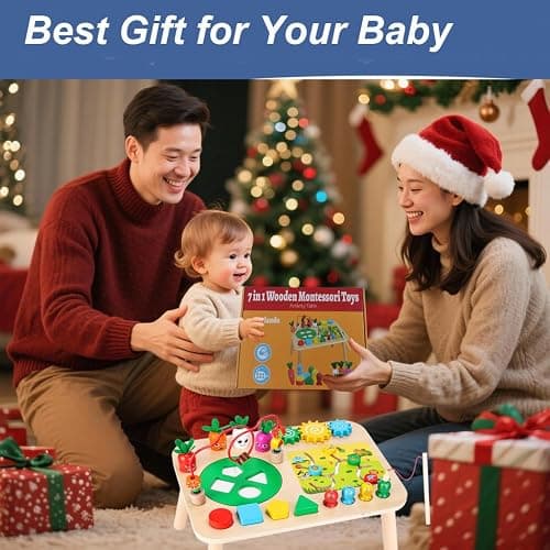 HEYLANDU Activity Table, Montessori Toys for 1 2 Year Old Girls Boy Gifts, 7 in 1 Wooden Sensory Play Table for Toddler 1 2 3, Learning Toys for Baby 12-18 Months 1st Christmas Birthday Gifts thumbnail 2