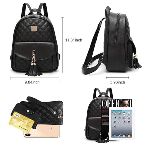 IHAYNER Women's Simple Design Quilted Mini Backpack - 3Pcs Leather Backpack Purse for Women thumbnail 2