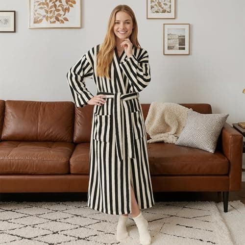 ZWVKLN Womens Plush Robes Long Soft Fluffy Bathrobe Bathrobe With Pocket Belt Warm Robes thumbnail 3