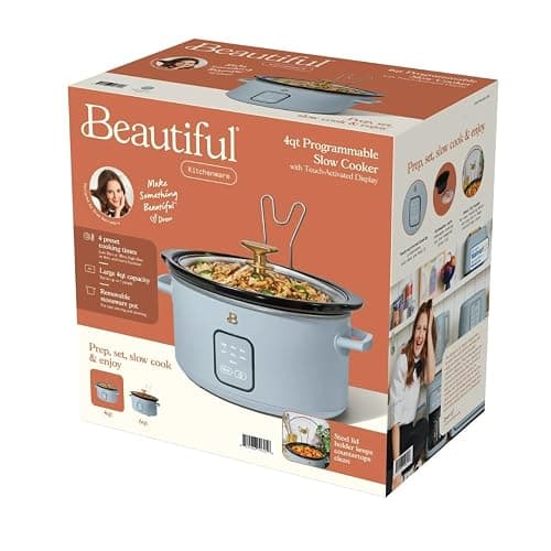 Beautiful 4-Quart Slow Cooker with Touch-Activated Display, Programmable Digital Controls, Removable Non-Stick Pot, Keep Warm Function, by Drew Barrymore (Cornflower Blue) thumbnail 8