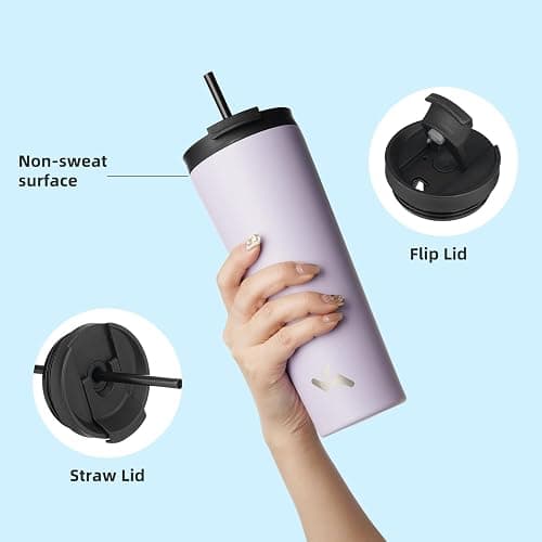 Konokyo 18 OZ Insulated Tumbler with Lid and 2 Straws Stainless Steel Water Bottle Vacuum Travel Mug Coffee Cup,Taro thumbnail 5