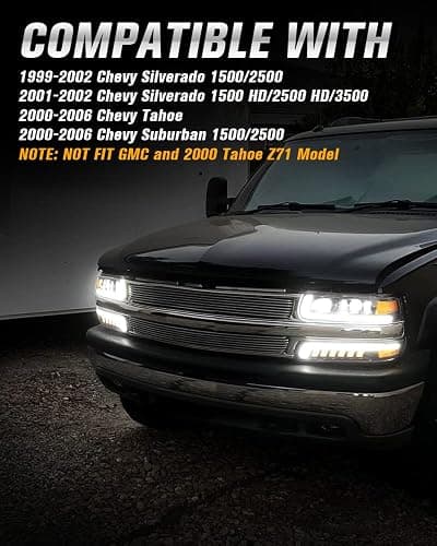 LED Headlights Assembly PRO for 99-02 Chevy Silverado, 00-06 Tahoe/Suburban | Plug N Play Premium Projector Headlamps Replacement W/ DRL, Turn Signal, Hi/Low Beam, Fits Stock Housing (NOT FIT for GMC) thumbnail 7