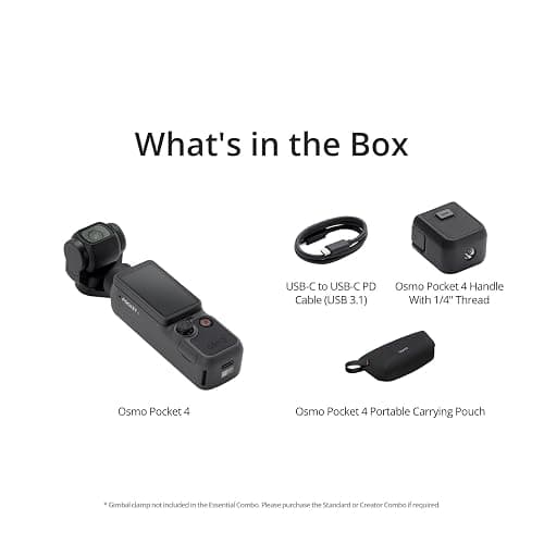 DJI Osmo Pocket 4 Essential Combo, Pocket-Gimbal-Vlog-Kamera | 1″ CMOS & 4K/240fps, 3‑Axis Stabilization, 2× Lossless Zoom, 107GB Built‑In Storage, Handle With 1/4″ Thread thumbnail 8