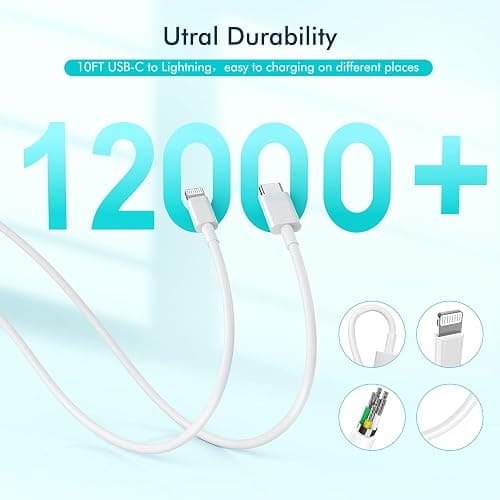 iPhone Fast Charger,10FT Extra Long Fast Charging USB C to Lightning Cable Cord with USB C iPhone Charger Block 20W PD Travel Plug for iPhone 14/Pro/Pro Max/Plus/13/12/11/Mini/Pro/XS/XR/SE 2022/8/iPad thumbnail 3