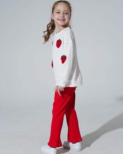 Toddler Girl Clothes Kids Outfits Long Sleeve Ribbed Sweatshirt Bell Bottom Pants Set Fall Winter Clothing for Girls thumbnail 3