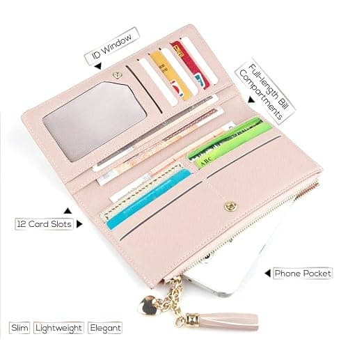 Womens Wallet Cute Elegant Long Slim Card Holder Case Minimalist Coin Purse Thin Tassels Zip Clutch Wallets for Girls Ladies thumbnail 2