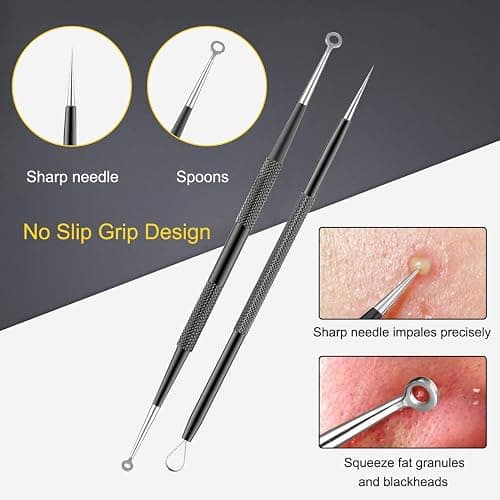 Pimple Popper Tool Kit - Boxoyx 10 Pcs Blackhead Remover Comedone Extractor Kit with Box for Quick and Easy Removal of Pimples, Blackheads, Zit Removing, Forehead,Facial and Nose (Black) thumbnail 5