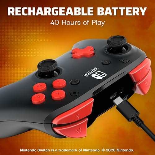 PDP REMATCH Enhanced Wireless Nintendo Switch Pro Controller, Rechargeable 40 hour battery power, Dual Programmable Gaming Buttons, 30-foot Connection, Licensed by Nintendo: Black Fade (Red & Black) thumbnail 3