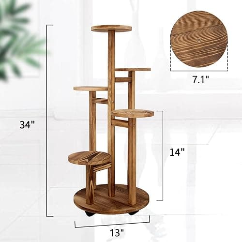 GEEBOBO 5 Tiered Tall Plant Stand for Indoor, Wood Plant Shelf Corner Display Rack, Multi-tier Planter Pot Holder Flower Stand for Living Room Balcony Garden Patio (Walnut) thumbnail 3