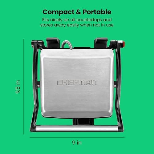 Chefman Panini Press Grill and Gourmet Sandwich Maker, Non-Stick Coated Plates, Opens 180 Degrees to Fit Any Type or Size of Food, Stainless Steel Surface and Removable Drip Tray - 4 Slice thumbnail 8