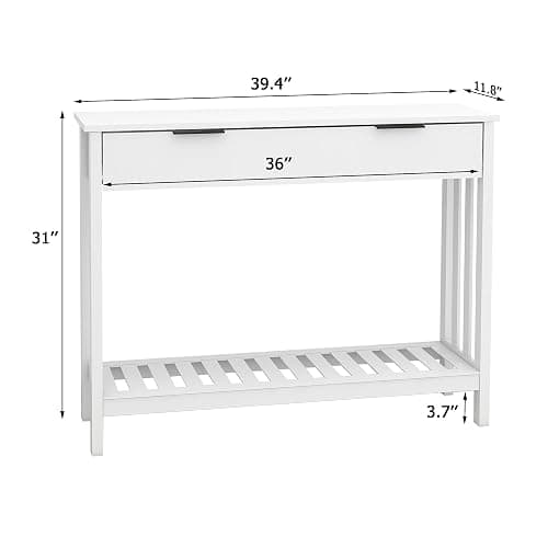 TaoHFE White Narrow Console Table with Storage Modern Wood Entryway Table with Drawer Hallway Table Sofa Tables for Living Room, Entrance Tables for Front Door Corridor, Office, White - White - with Drawer thumbnail 2