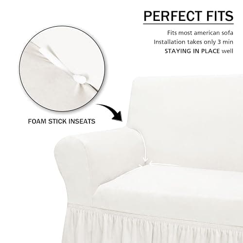 NICEEC Armchair Cover Super Soft 1-Piece White Armchair Slipcover Stretch Universal Spandex Couch Covers for Living Room Easy Fit Washable Furniture Sofa Protector with Skirt thumbnail 7