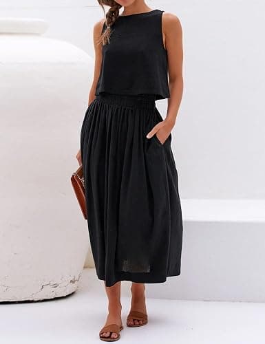 IDEALSANXUN Womens Linen Crop Tank Tops Cute Summer Sleeveless Cropped Linen Tops thumbnail 4