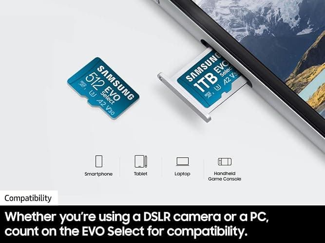 Samsung EVO Select microSD Memory Card + Adapter, 1TB microSDXC, Up-to 160 MB/s, 4K UHD, UHS-I, C10, U3, V30, A2, for Mobile Phone, Smartphones, Nintendo-Switch, and Tablets (MB-ME1T0SA/AM) thumbnail 3