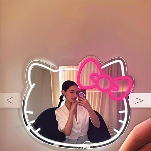 GALLIA Anime Hello Kit Mirror Vanity, Neon Mirror with Dimmable LED Lights, Perfect for Teen Girl Gift, Room Decor, 14.6" x 12.2" thumbnail 6