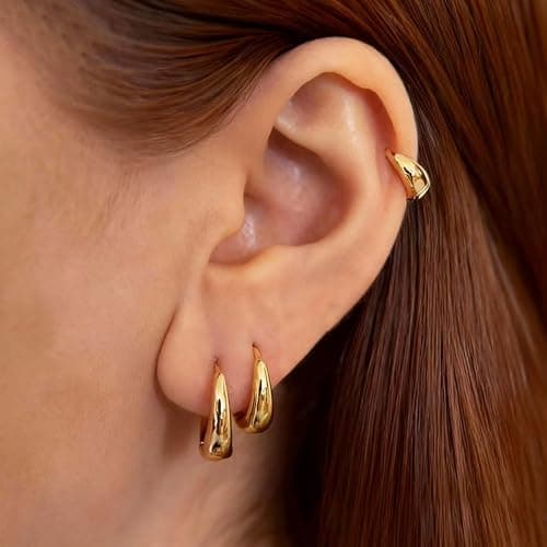 SEJPH 3-Pair Huggie Hoop Earrings 18K Gold Plated, Hypoallergenic Thick Small Layered Set, Stacking Earrings Jewelry Gift for Women thumbnail 5