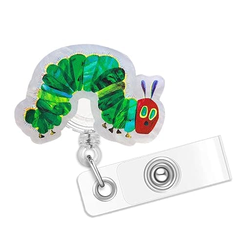 The Very Hungry Caterpillar Badge Reel, Funny Badge Reels Retractable, Name Badge Holder Reel ID Clip, Cute Animal Pediatric Decorative for RN LPN CNA MA Medical Worker Teacher Nurse Badge Accessories - Image 1
