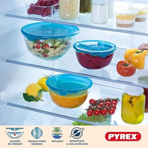 Pyrex® - Prep & Store - Set of 3 Heavy Duty Glass Bowls with Lids (0.5L - 1L - 2L) - BPA Free thumbnail 4