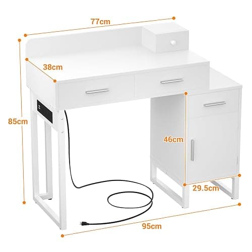 iSunirm Schminktisch Weiß – Kosmetiktisch ohne Spiegel mit Integrierter Ladestation Steckdosen + 2X USB Kleiner Vanity Desk mit 4 Schubladen, Reversibler Schranktür und Großer Ablagefläche thumbnail 3