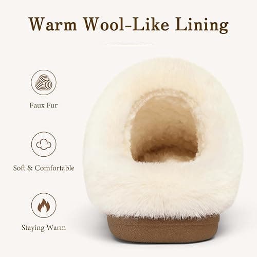 Evshine Women's Memory Foam Fuzzy Slippers Cozy House Shoes | Wool-Like Faux Fur Lining, Non-Slip rubber sole, Warm Winter Slippers Indoor & Outdoor, Great Christmas Gift thumbnail 4