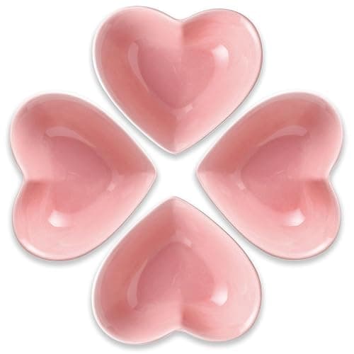 PIDUDU 4pcs Porcelain Heart Shaped Bowl,Cereal Bowls Salad Bowl Fruit Bowl for Serving Dishwasher & Microwave Safe for Soup,Breakfast, Oatmeal, Rice, Pasta, Salad (Pink) - Image 1