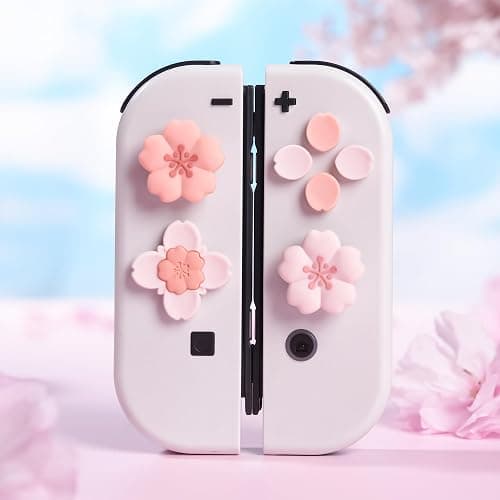 GeekShare Silicone Cross D-Pad Button Caps Set Cute Joystick Cover - ABXY Key Buttons Sticker Compatible with Switch/OLED Joy Con - Sakura thumbnail 6