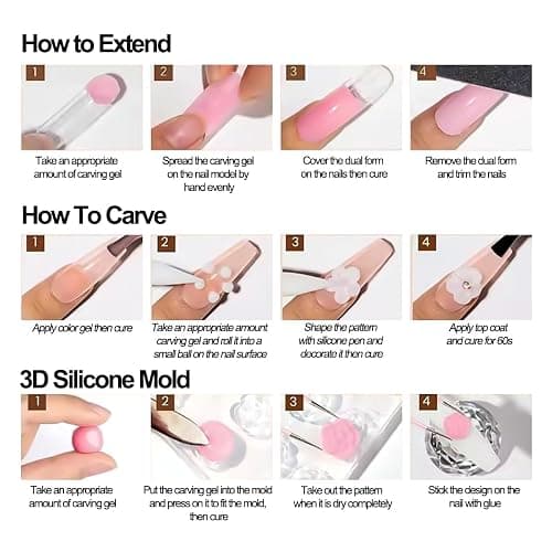 SUTOZMIWE Solid Builder Gel for Nails Clear and Aurora Pearl White | Non-Sticky Hand Sculpting Gel for Nail Art,Hard Gels for Nails Modeling,Carving,Nail Extension, Manicure DIY At Home thumbnail 8