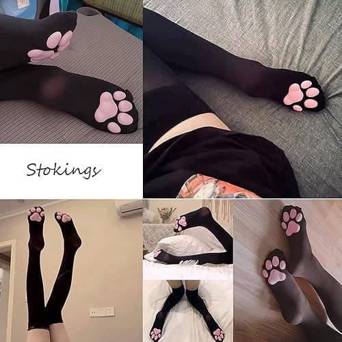 HOMEGYMFREE Cute Cat Paw Mittens Gloves, Kawaii Cat Cosplay Kawaii Soft 3D Toes Beans Fingerless Cat Claw Paws Pad Sleeve thumbnail 6