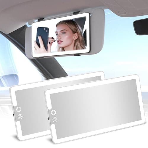 2PCS Car Visor Vanity Mirror with Lights, Rechargeable Dimmable Touch LED Sun Visor Mirrors, Large Detachable Vanity Makeup Mirror with 3 Color Modes for Truck SUV Car Accessories for Women(White) - Image 1
