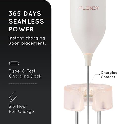 Flendy Rechargeable Milk Frother Handheld, Coffee Frother Handheld with USB-C Charging Stand, Electric Drink Mixer Handheld, Mini Electric Whisk Frother for Coffee, Matcha, etc thumbnail 5
