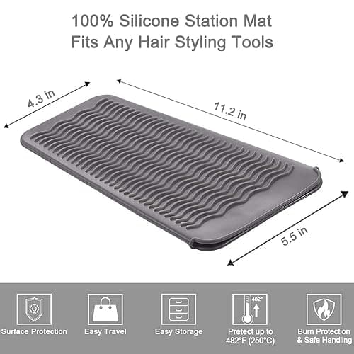 Heat Resistant Mat for Hair Tools, Silicone Heat Mat & Holder for Curling Iron, Professional Curling Iron Mat for Countertop, Portable Travel Flat Iron Heat Mat Pad Pouch Case Cover - Gray thumbnail 5