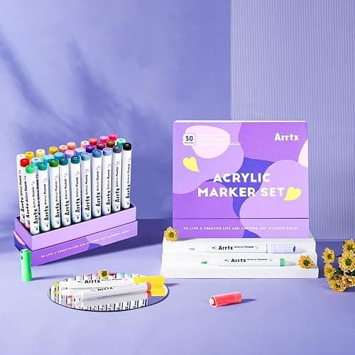 Arrtx 30 Colors Acrylic Paint Pens for Rock Painting, Extra Brush Tip, Water Based Paint Markers for Stone, Glass, Easter Egg, Wood and Fabric Painting-No Toxic,No Odor thumbnail 6