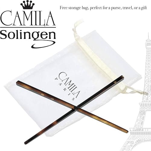 Camila Paris AD28/2 French Twist Stick Hair Pin, Set of 2 Tortoise Shell, Girls Chopsticks Hair Pins for Girls Spiral Updo Chignon Bun Holder, Styling Hair Accessories for Women, Made in France - Tortoise Shell thumbnail 6