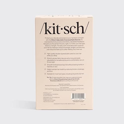 Kitsch XL Satin Bonnet for Sleeping - Softer Than Silk Hair Bonnet for Women - Secure Fit, Adjustable Night Cap for Curly & Textured Hair - Prevents Breakage, Tangles & Thinning - Charcoal thumbnail 8