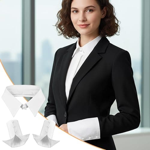Josojoou 3PCS White Fake Collar and Detachable Sleeves, Detachable Collar with Pearl Buttons, Fake Collar for Women, for Suits, Jackets, Layering, Parties and Company Gatherings thumbnail 7